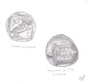 Croquis au musée de monnaies grecques anciennes
