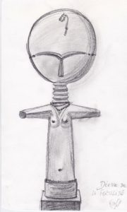 Croquis au fusain d'une ancienne poupée de fertilité africaine en bois