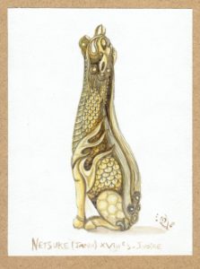Netsuke en ivoire du Japon 18é siècle gouaché, 10,5 cm x 14,5 cm