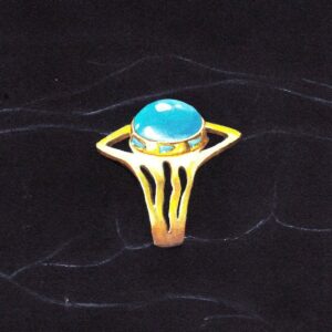 Gouaché de création de bague avec pierre bleue