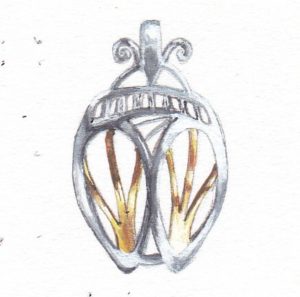 Gouaché de la création d'un pendentif Scarabée stylisé argent et or