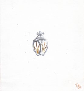 Gouaché de la création d'un pendentif Scarabée stylisé argent et or