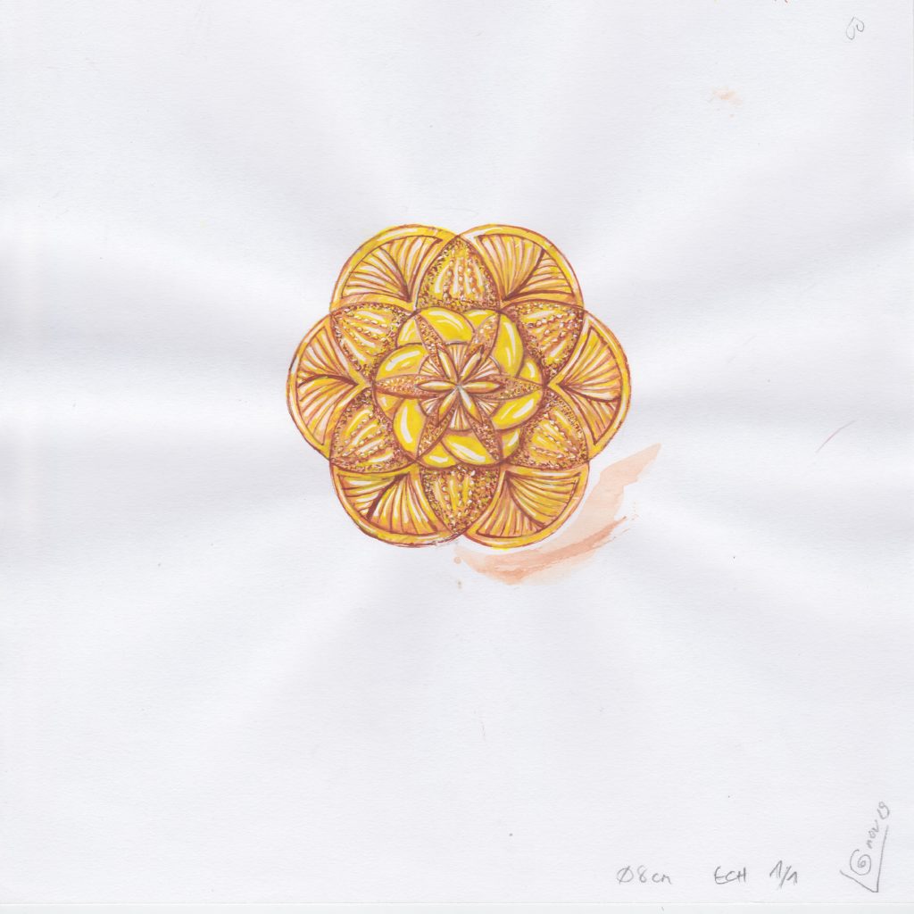Gouaché Fleur de Vie éch 1/1, 9 cm de diamètre
