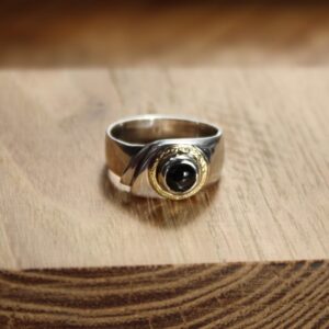 Bague argent diopside étoilée cerclée de laiton